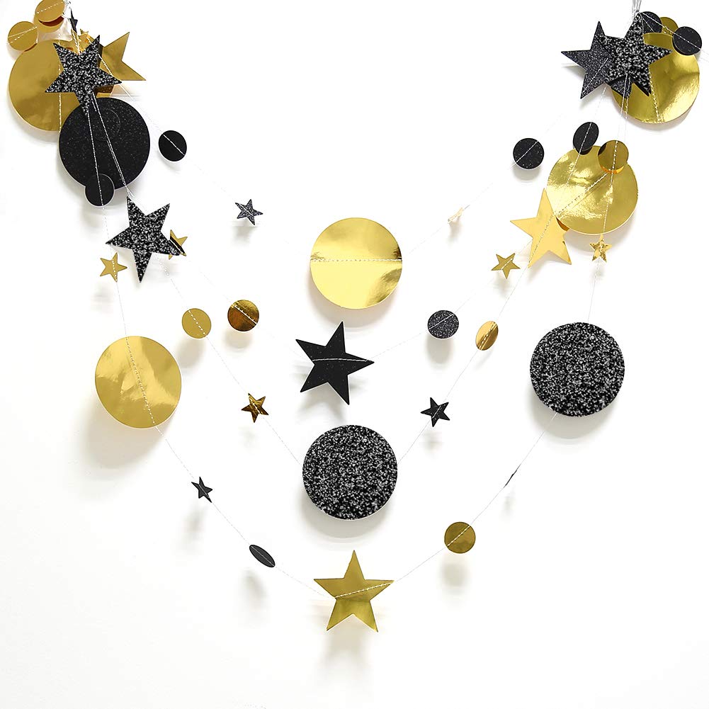 Cheerland Black Gold Party Decorations Star Garland Moon Stars Hanging Star Streamers Birthday Wedding Baby Shower Graduation Ny